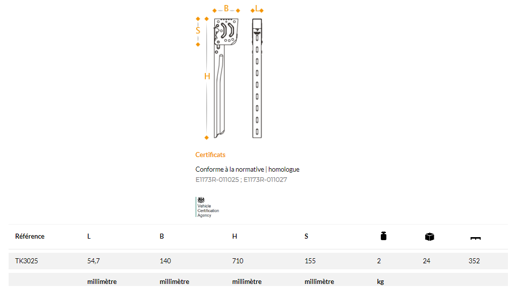 Paire de poteau articulé H710mm pare cycliste pour remoque et semi-remorque 3